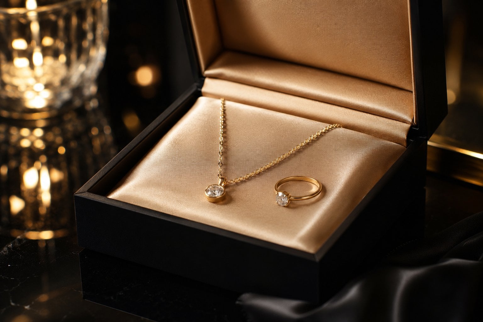 Slide-out drawer rigid boxes with fitted trays presenting fine jewelry